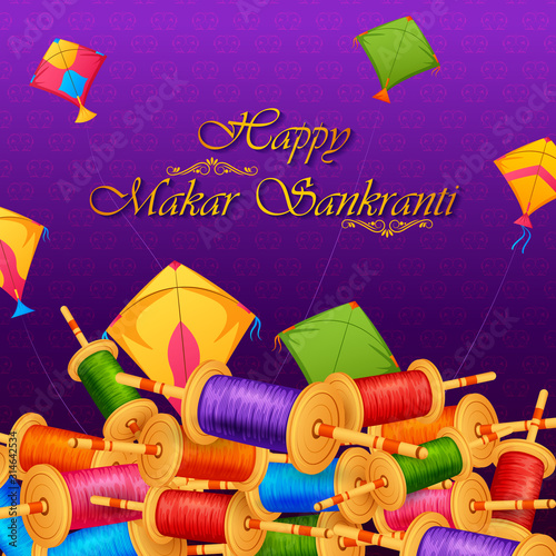 Colorful kite flying for Happy Makar Sankranti in vector