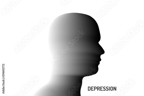 Depression. Psychology or philosophy concept. Abstract human head silhouette with color gradient. Vector illustration.