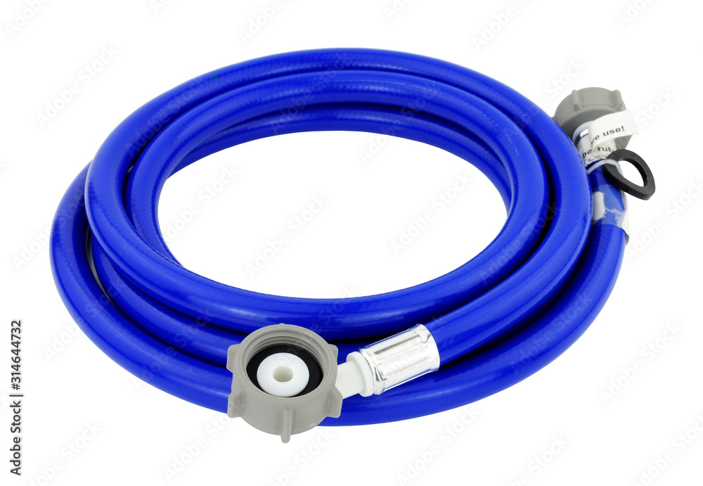 Washing machine blue cold water inlet hose with clamped fittings, isolated  on a white background Stock Photo | Adobe Stock