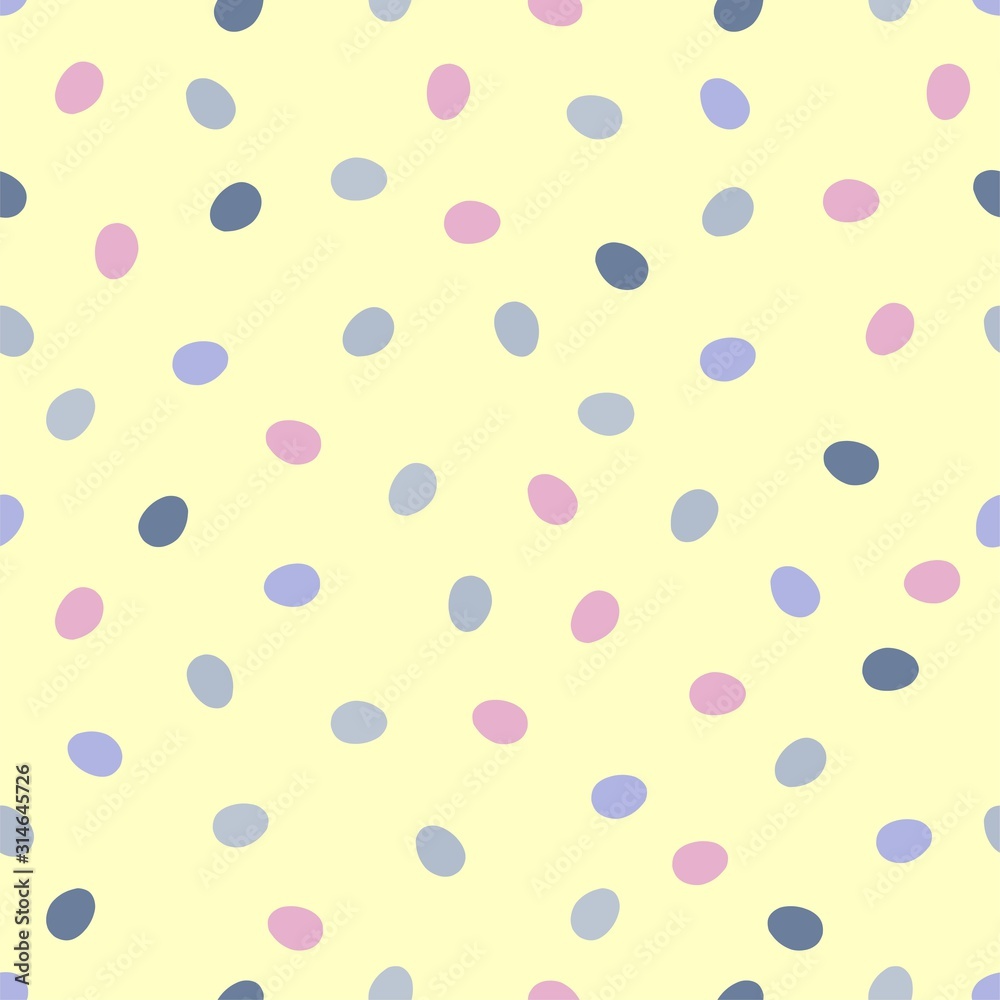 Easter seamless pattern with little eggs isolated on pastel yellow background. Cute kids print.