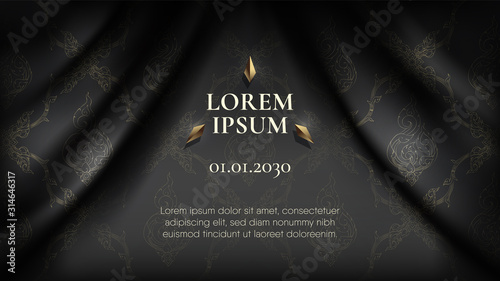 Abstract traditional Thai pattern background on rip curl black curtain.