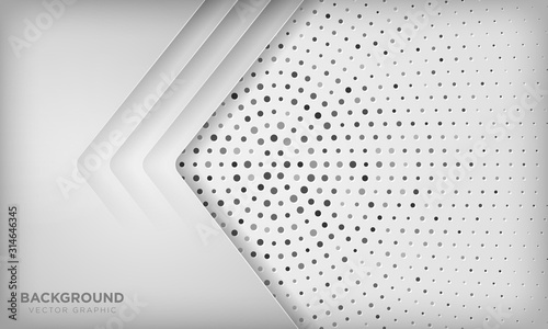 Modern white abstract background with overlap layer on circle halftone texture. Vector illustration.