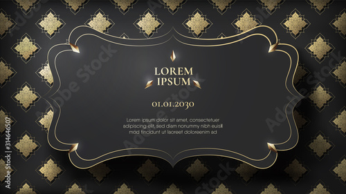 Floating black frame on abstract traditional Thai pattern background