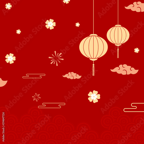 Happy Chinese New Year 2020 year of the mouse. sign for greetings card, flyers, invitation, posters, brochure, banners, calendar. Flat style design. traditional red greeting card illustration