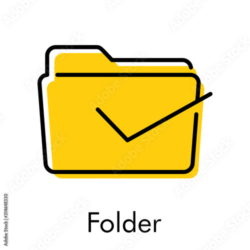 Expediente seleccionado. Icono plano lineal carpeta con tilde con color amarillo