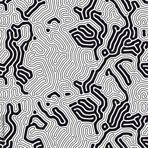 Organic background with rounded lines. Diffusion reaction seamless pattern. Linear design with bionic shapes.