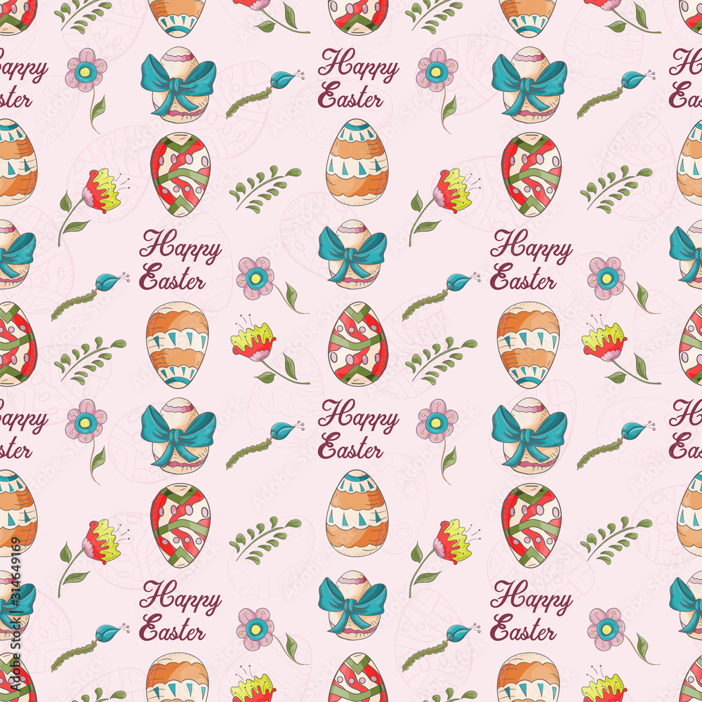 seamless illustration of a pattern in childrens style on the theme of Easter celebration for the design and decoration of backgrounds