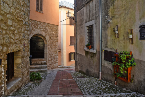 Veroli  Italy  01 03 2020. A narrow street between the old houses of a medieval village