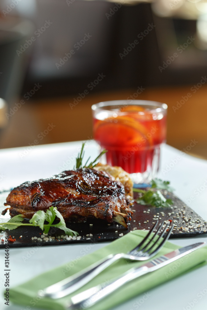 Gourmet meat meals assortment flat lay. Top view on restaurant table with menu of tasty grilled snacks. Concept for restaurant menu. Gourmet meat meals assortment flat lay. Top view on restaurant table with menu of tasty grilled snacks. Concept for restaurant menu.