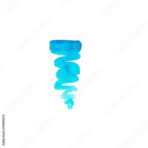 Watercolor blue wave stain  blotch  background on white background