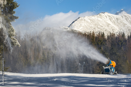 Snow cannons in the ski resort. 