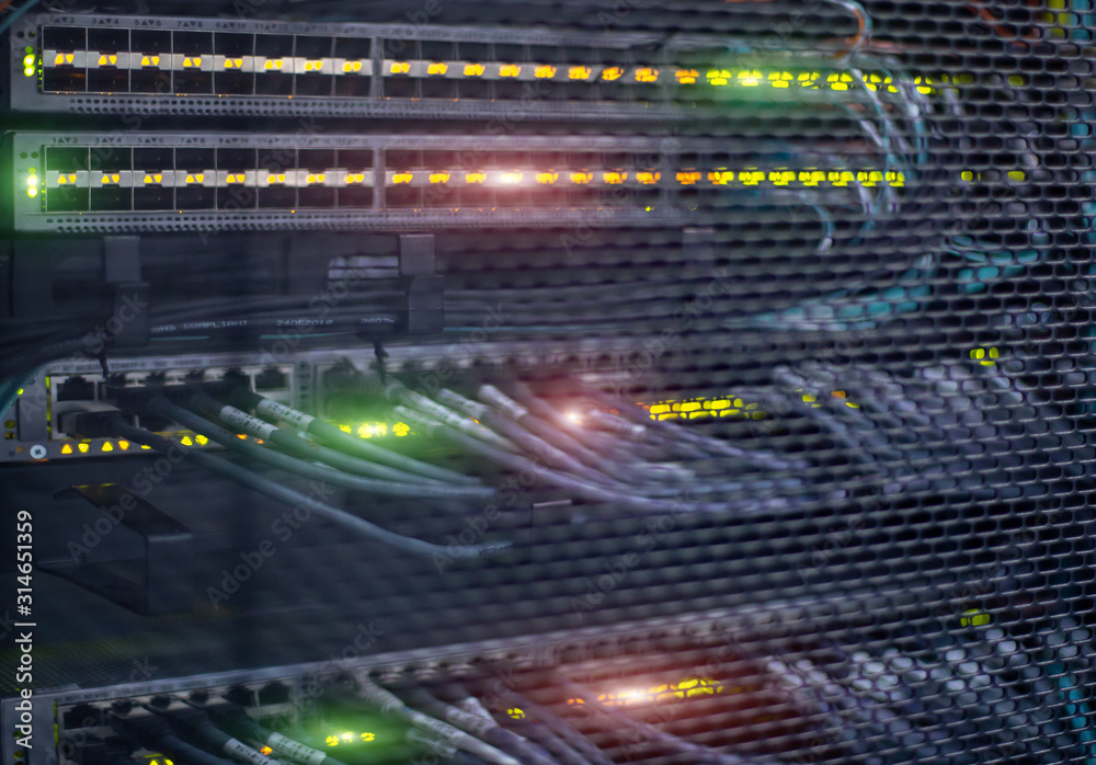 Telecommunication Server Rack. Technology Supercomputer Concept. 