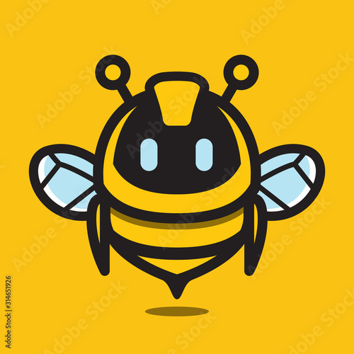 Bee cute droid robot technology character mascot logo vector illustration
