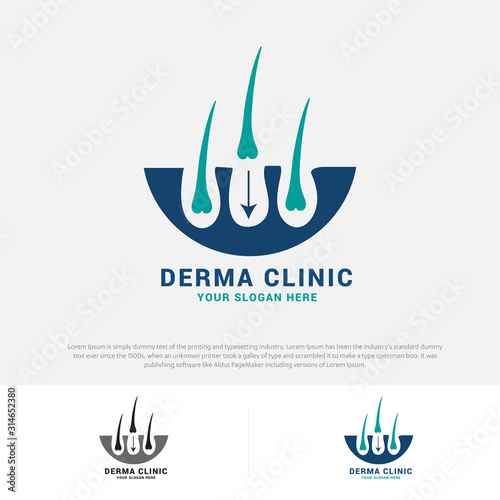 Hair care dermatology logo icon set with follicle symbols Alopecia treatment transplantation Vector illustration