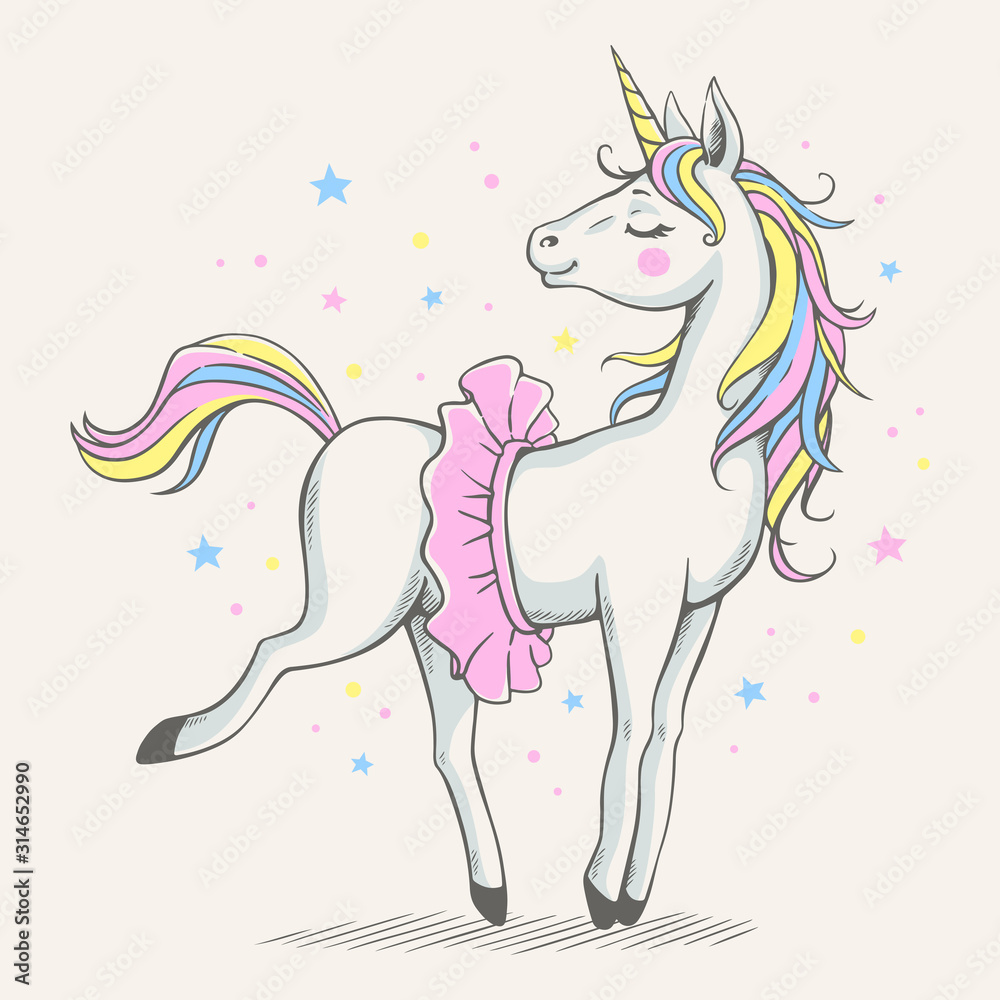 Vector illustration of a cute unicorn ballerina in a pink tutu. Stock