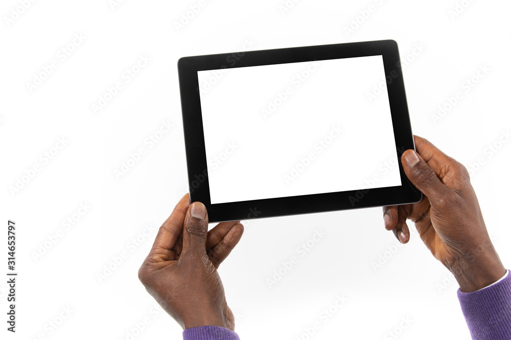 African man holding a tablet computer in his hand African man holding a tablet computer in his hand