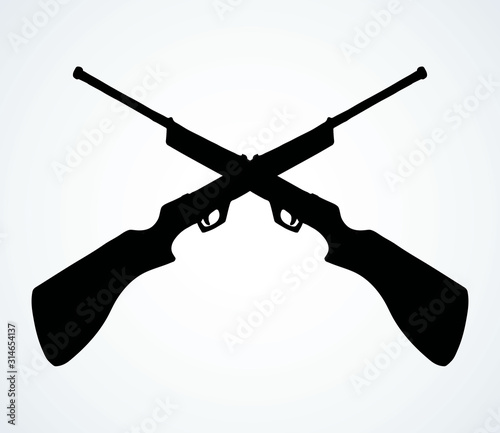 Old wooden gun. Vector drawing