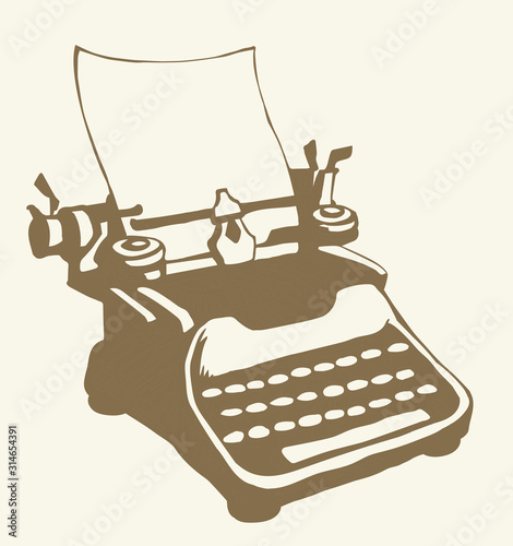 Vintage typewriter. Vector drawing icon
