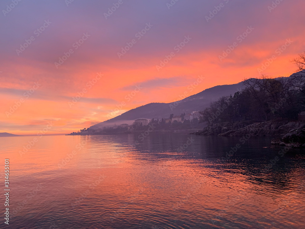 Beautiful sunset by the sea, natural colors