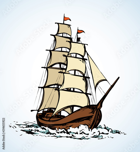 Sailing vessel. Vector drawing