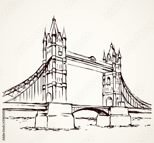 Tower bridge, London, UK. Hand drawn vector illustration