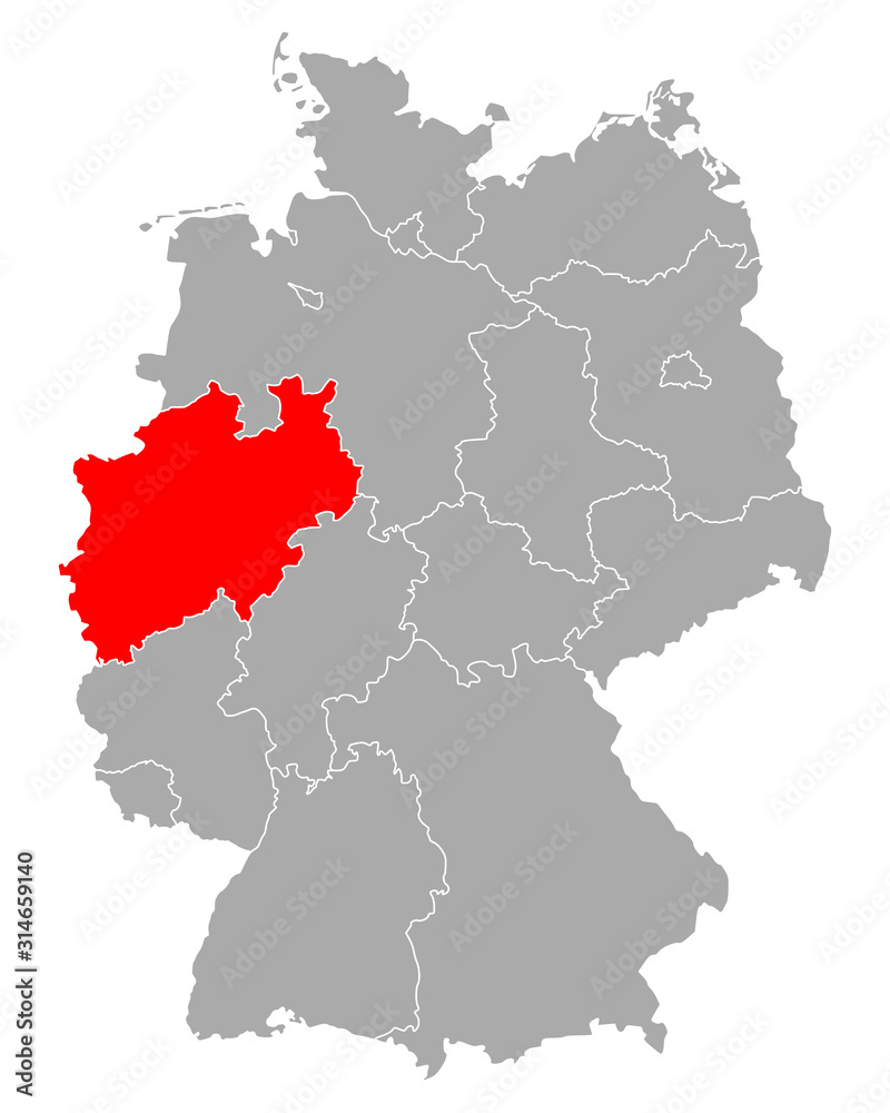 Karte von Nordrhein-Westfalen in Deutschland