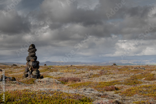 Cairns along road in Iceland