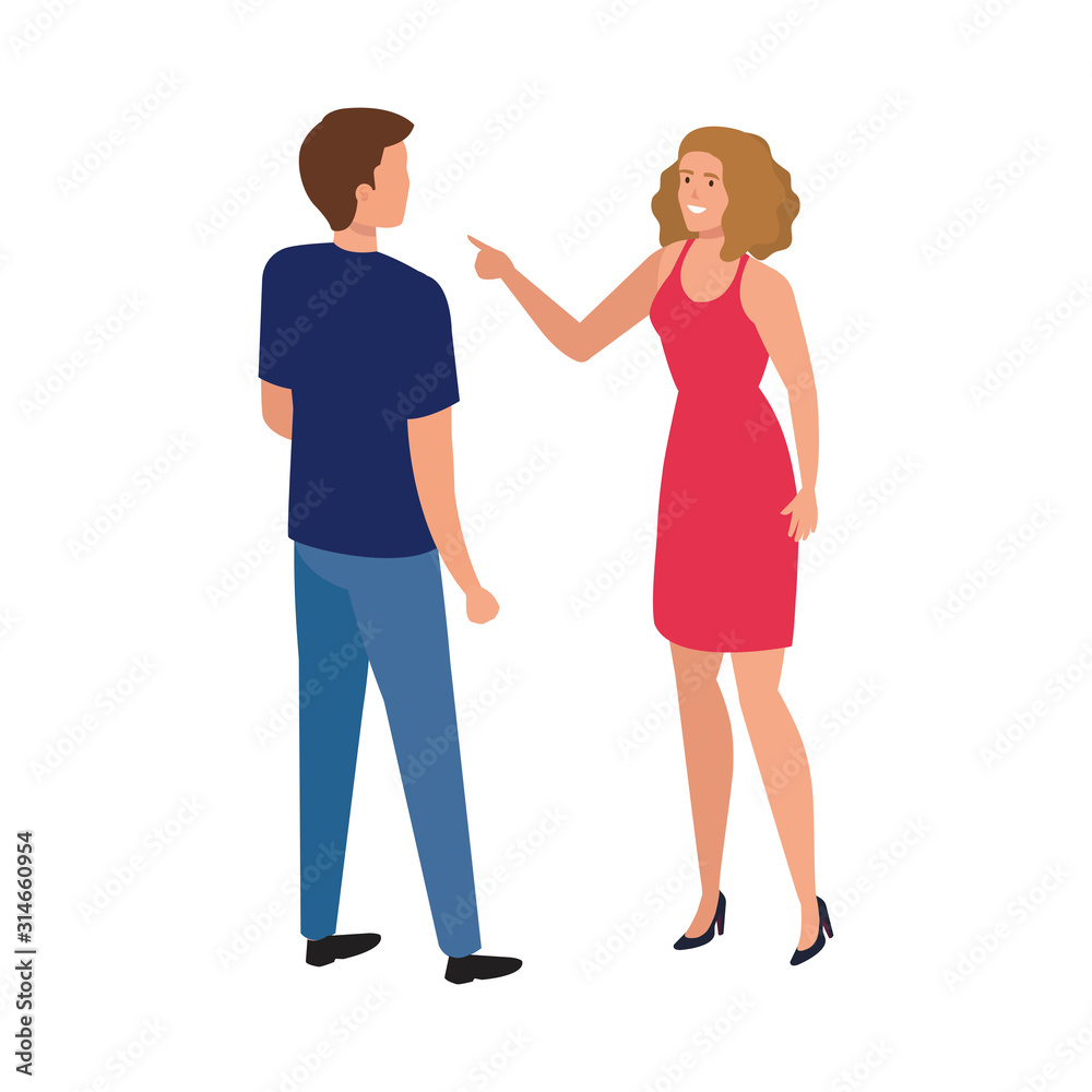 young couple avatar character icons vector illustration design