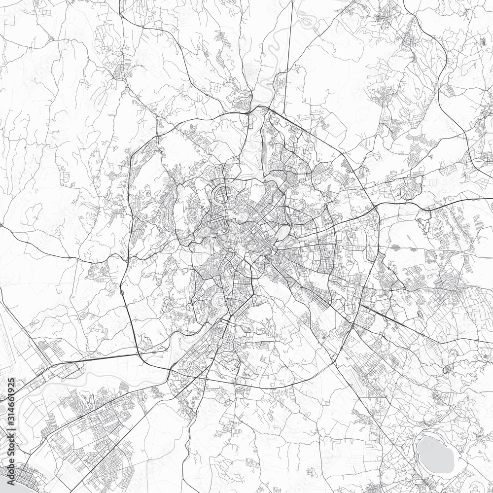 Rome city map. Detailed map of Rome (Italy). Transport system of the city. Includes properly grouped map features (water objects, railroads, roads etc).