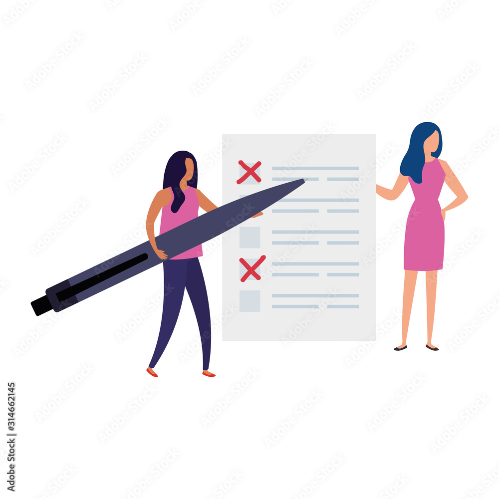 business women with vote form and pen vector illustration design business women with vote form and pen vector illustration design