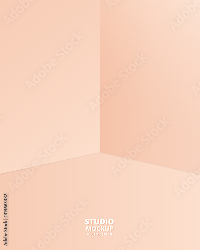 Empty pink pastel studio room background. Studio background mockup template. Modern minimal concept. Template for product display with copy space. Vector illustration.
