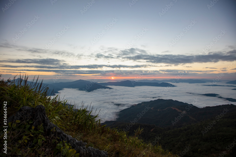 Beautiful white mist in hill of mountain at Pha Tung ,Thailand Beautiful white mist in hill of mountain at Pha Tung ,Thailand