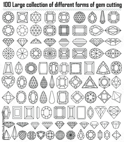Illustration collection of different shapes and cut gemstones.