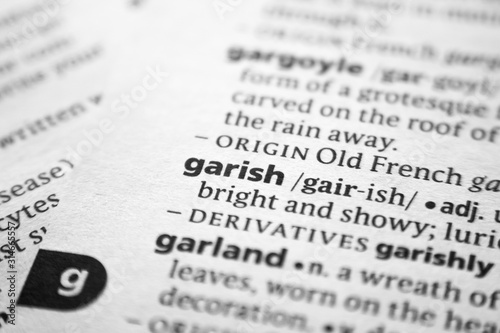Obraz na plátně Word or phrase Garish in a dictionary.