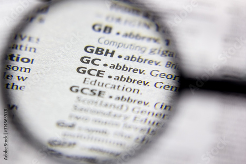 Word or phrase GC abbreviation in a dictionary. photo