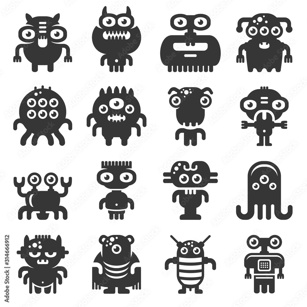 Cartoon Monsters Icons Set on White Background. Vector Stock Vector ...