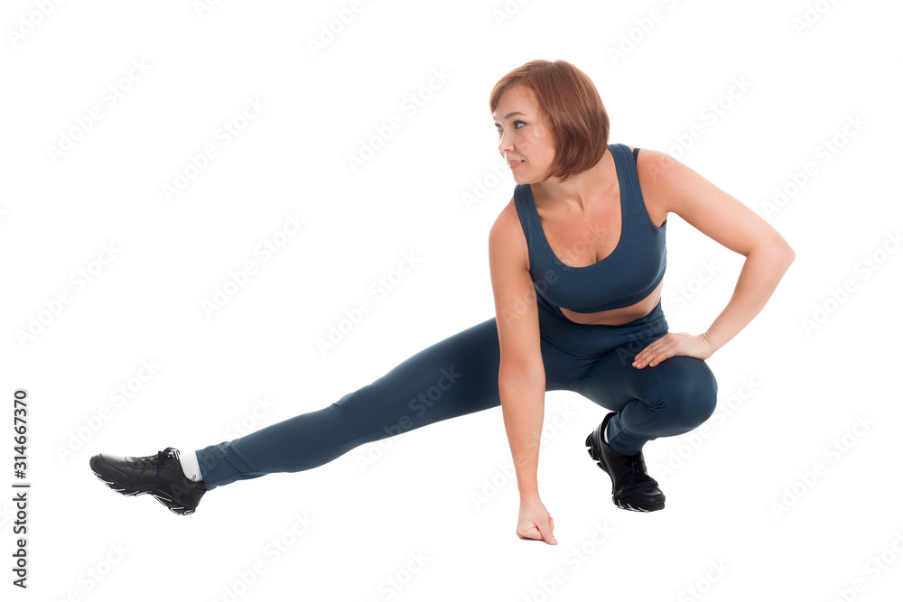 Healthy fitness middle aged asian woman in sportswear classic blue Healthy fitness middle aged asian woman in sportswear classic blue