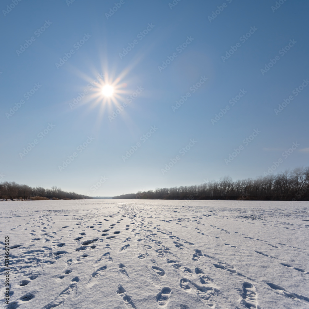 snowbound winter plain at the bright sunny day snowbound winter plain at the bright sunny day