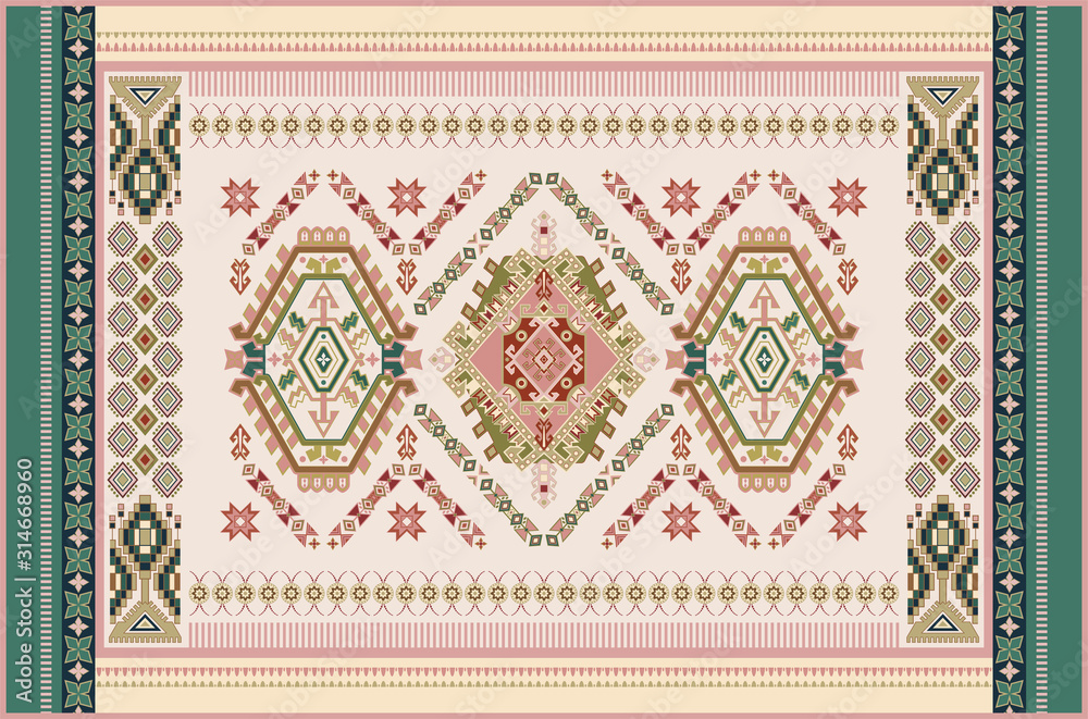 Colorful ornamental vector design for rug, carpet, tapis. Persian rug