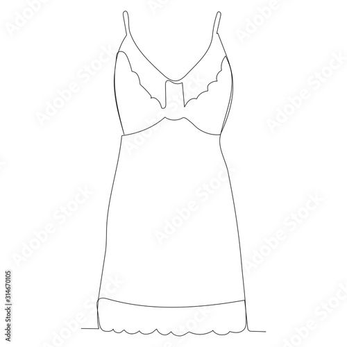 vector, on a white background, one line drawing of a female nightie