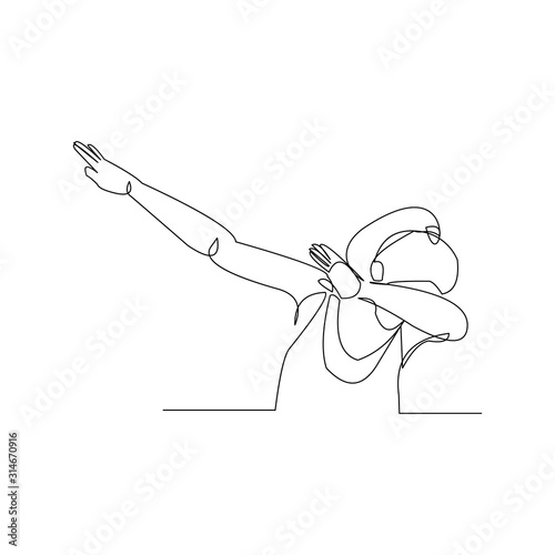 continuous line drawing of people dance dab gesture. Vector illustration