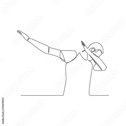 continuous line drawing of people dance dab gesture. Vector illustration