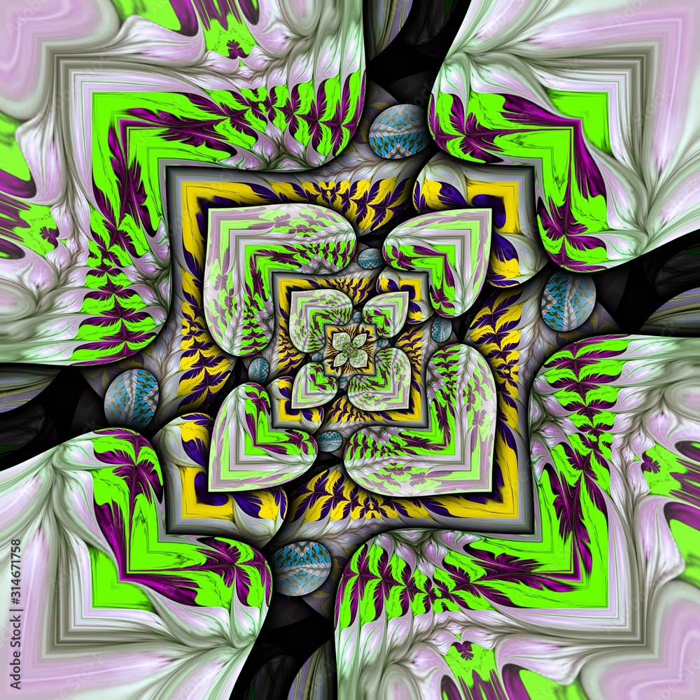 3D rendering of computer generated fractal ornament artwork