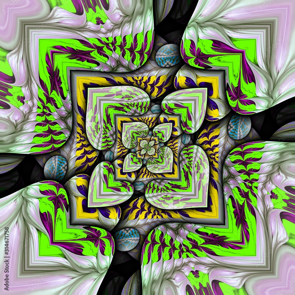 Naklejka premium 3D rendering of computer generated fractal ornament artwork