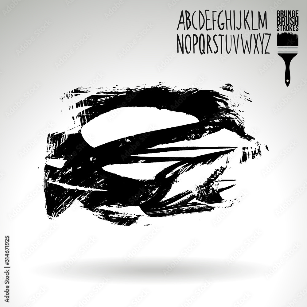 Black brush stroke and texture. Grunge vector abstract hand - painted element. Underline and border design.