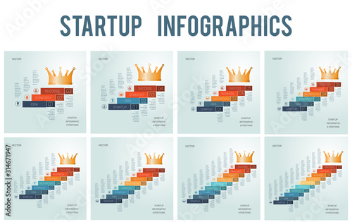 Templates for business projects, startup success for 3 4 5 6 7 8 9 10 positions, Conceptual infographics steps up stairs to the crown,  possible to use for workflow, banner, diagram, web design