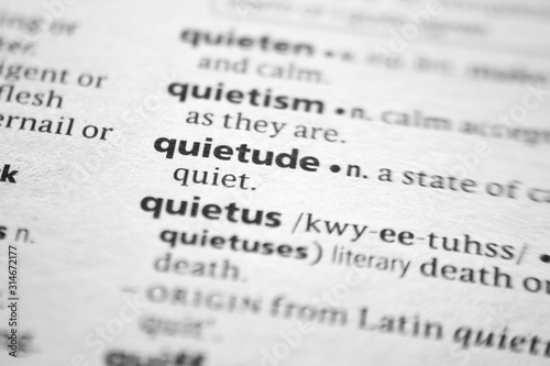 Word or phrase Quietude in a dictionary.