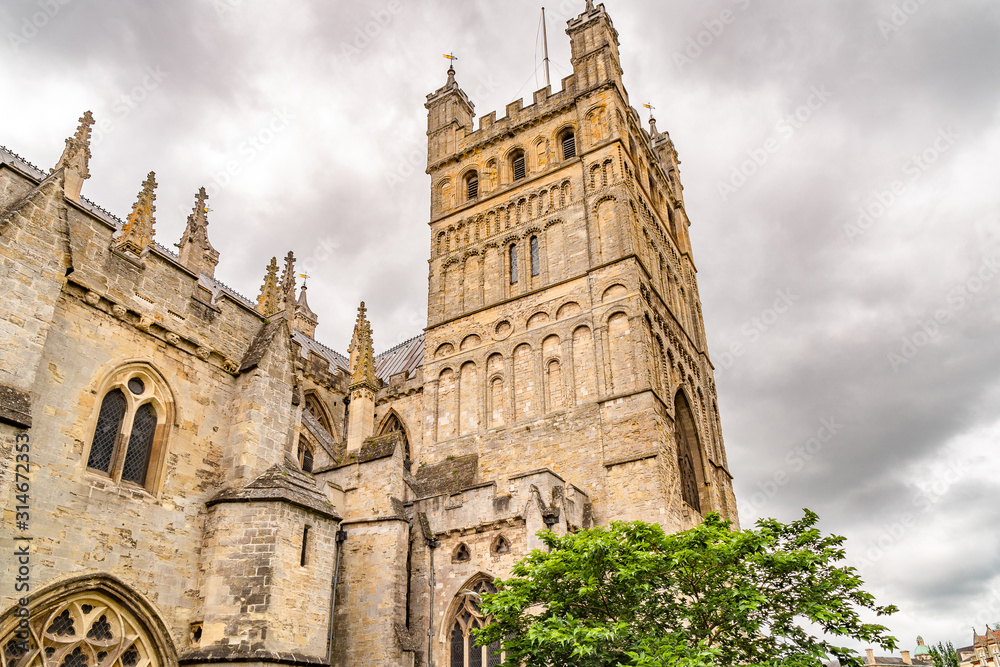 Bottom view of the tower of the Church of Exeter. Bottom view of the tower of the Church of Exeter.