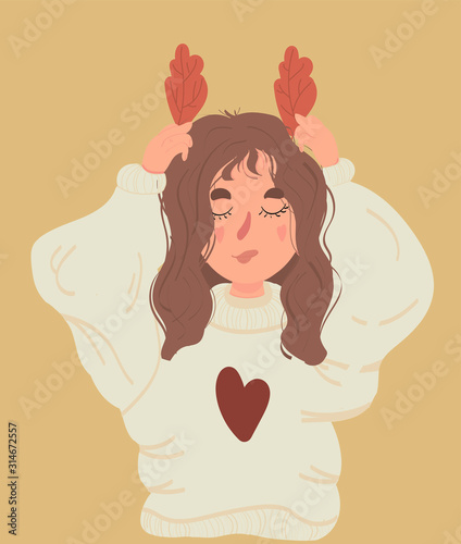 cute autumn girls charaster illustration design, vector isolated, flat style photo