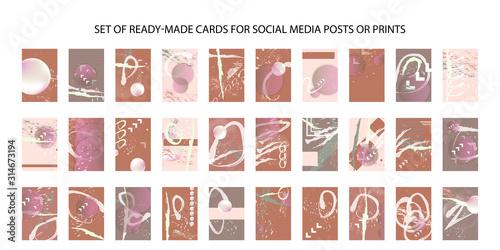 Set of ready-made art cards, convenient abstract background for text, print or social media publication.